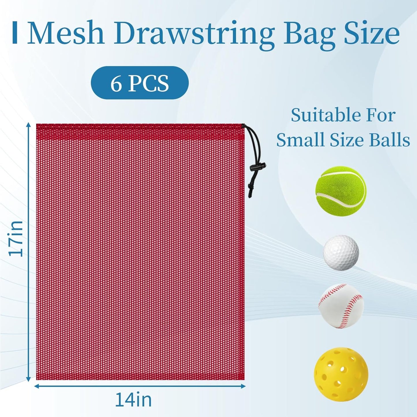 Skiennix 6 Pcs Drawstring Mesh Storage Bags - 14x17 Inch, Versatile for Gym, Beach, Laundry | Red