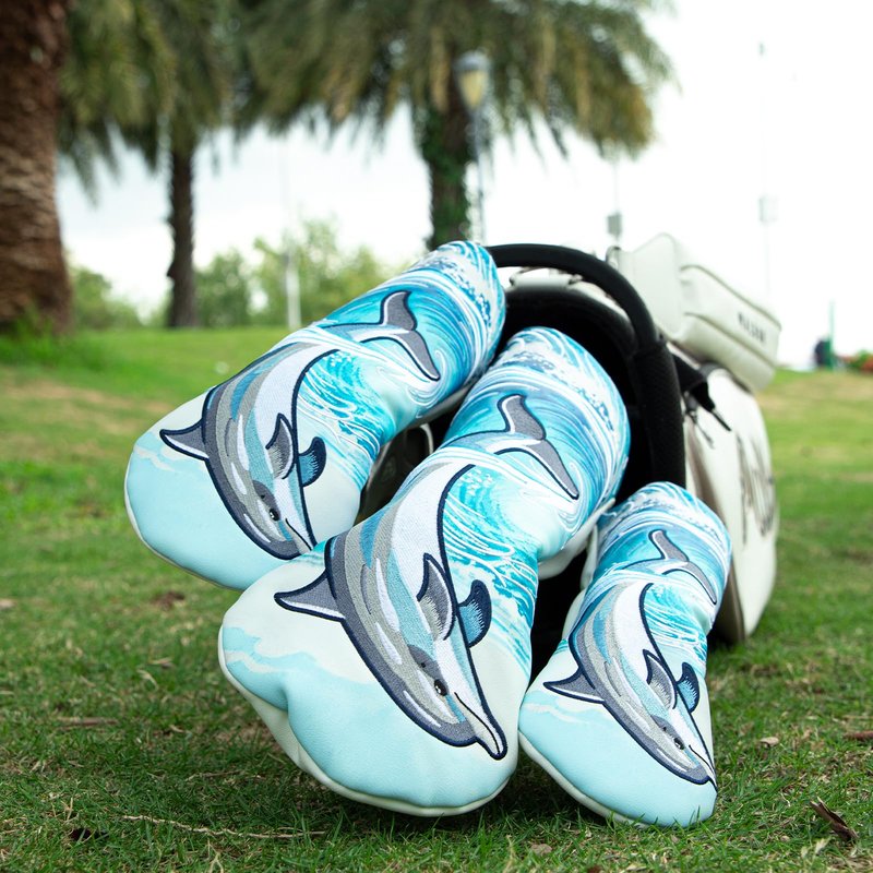 brdejc Golf Club Cover Dolphin Embroidery Driver Covers Fariway Wood Headcover Hybrid Covers Leather Golf Headcover for Men Women Gift (for Driver)