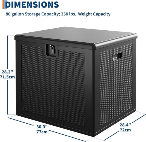 Garvee Outdoor Storage Box - 80 Gallon Waterproof Resin Deck Box | Lockable, UV Resistant, Black