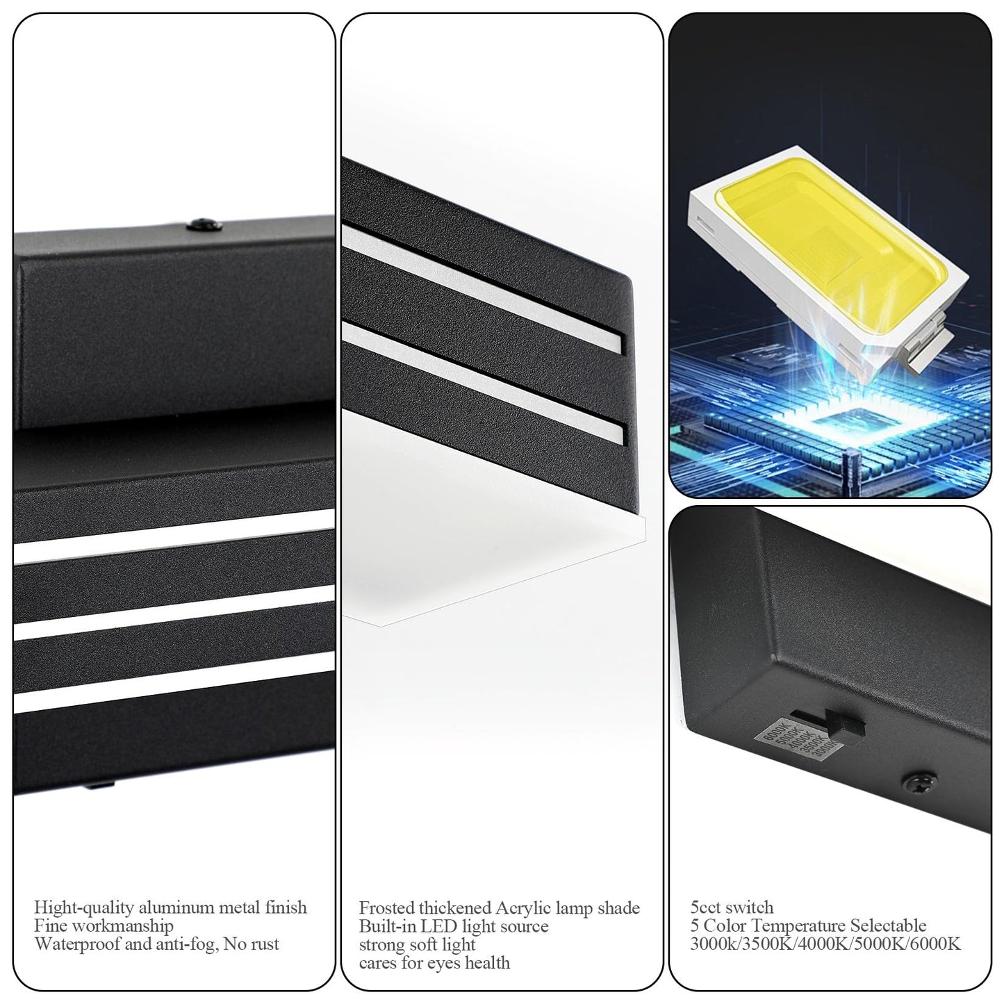 Ralbay Modern Black Bathroom Light Fixtures 5 Color Temperature Dimmable 31.5inch 30W Acrylic LED Black Bathroom Vanity Lighting Fixtures Over Mirror