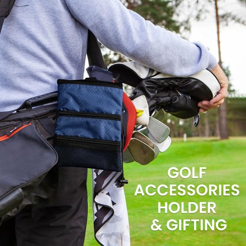 FINGER TEN Golf Pouch Bag for Valuables Tee Color with 4 Golf Pencil Pack, Zippered Pocket Gear Clip Hook to Bag (Blue Pouch Bag)