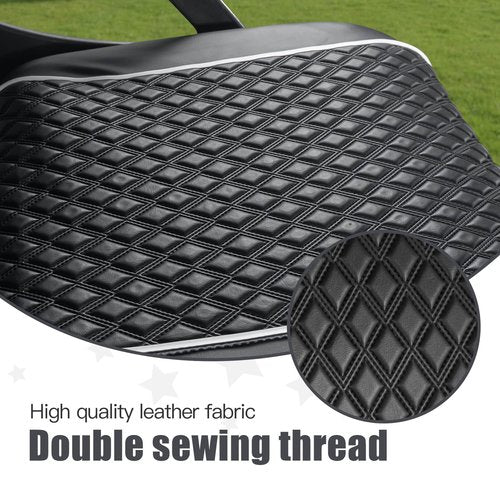 NOKINS Golf Cart Seat Covers Fit for Yamaha Drive/Drive2 OEM Standard Front Seat Cushion, Backrest Vinyl Leather Litte Diamond Seat Covers, No Stapler Required (Black&White Piping)