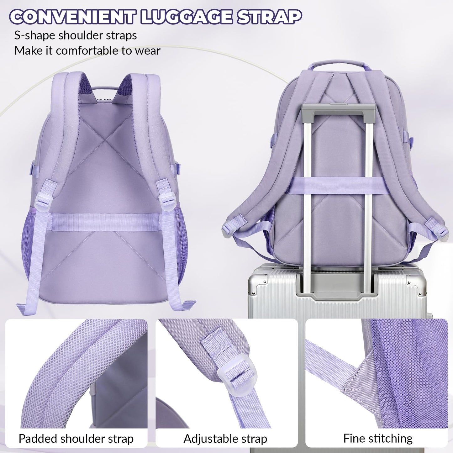 Lanola Kids Backpack for Girls Elementary Primary Middle School Bags for Teens Bookbags Sturdy Durable Travel for Women - Purple