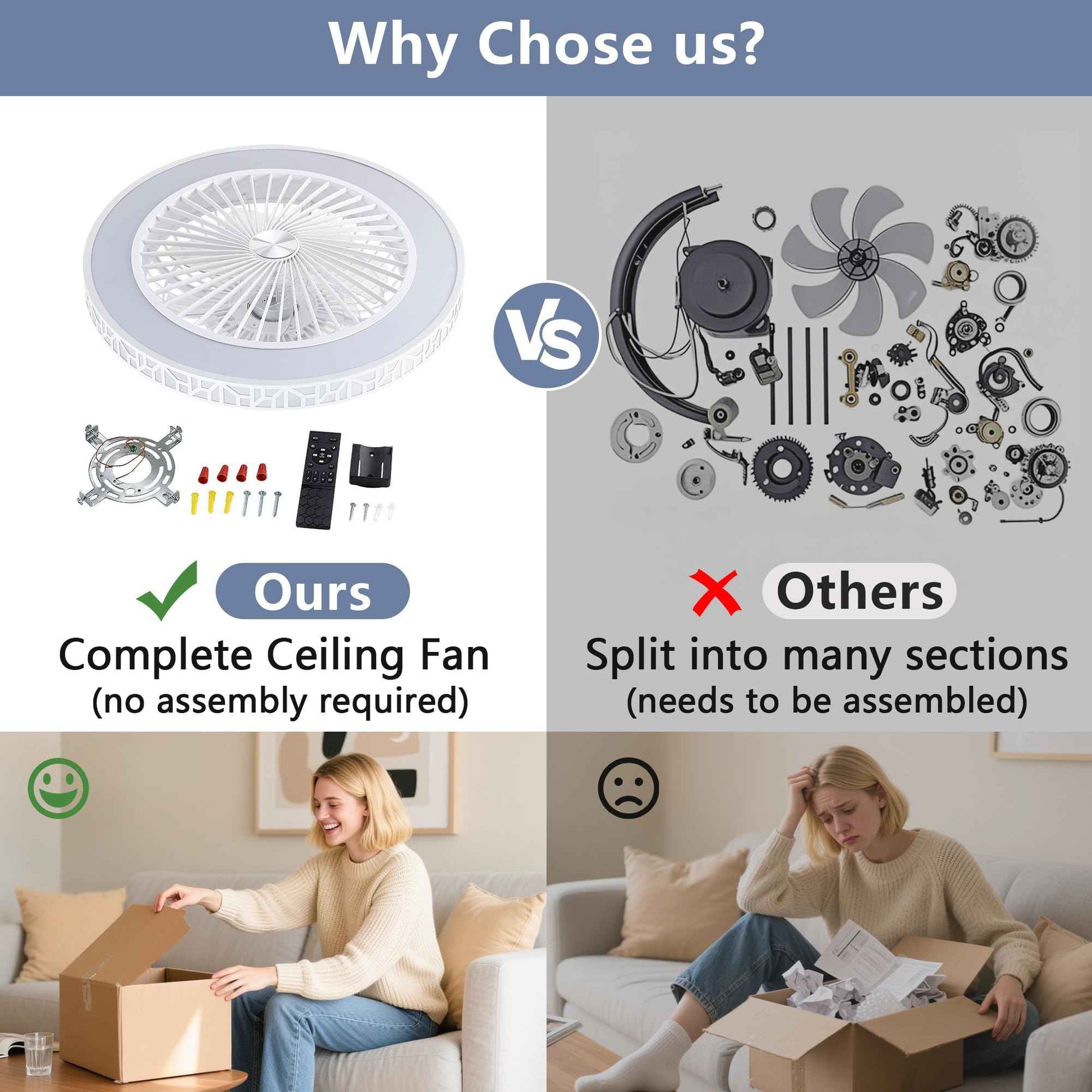 YKLITG Bladeless Ceiling Fan with Lights and Remote, 19 Inch LED Low Profile Fandelier Ceiling Fans with Metal Frame, White Flush Mount Light Fixtures for Kids Bedroom, Kitchen, Living Room