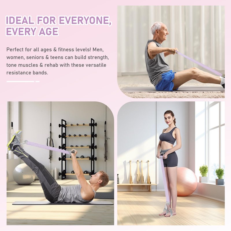 Multifunction Pedal Resistance Band, 120LB Fitness Resistance Bands for Women, Beginner-Friendly Yoga Training Equipment, Full-Body Exercise Band for Chest, Glutes, Legs & Core Muscles, Purple