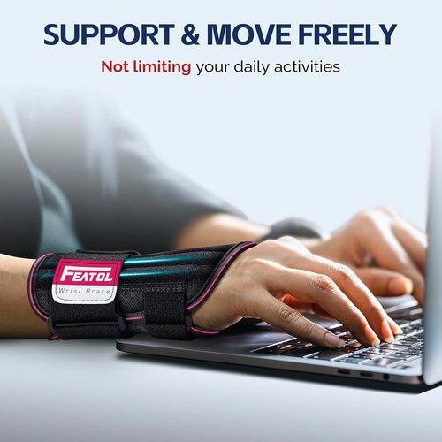 FEATOL Carpal Tunnel Wrist Brace - 2 Pack Night Support for Pain Relief | Fits Right & Left Hand, Large