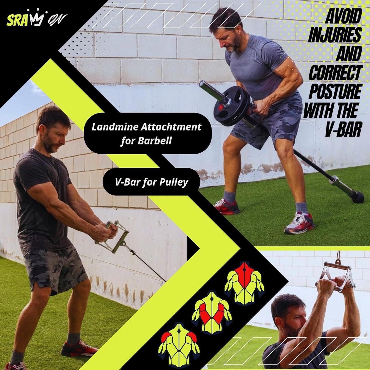 V Bar Attachment | Landmine Handle & T Bar Row Attachment - Durable Steel, USA Patented