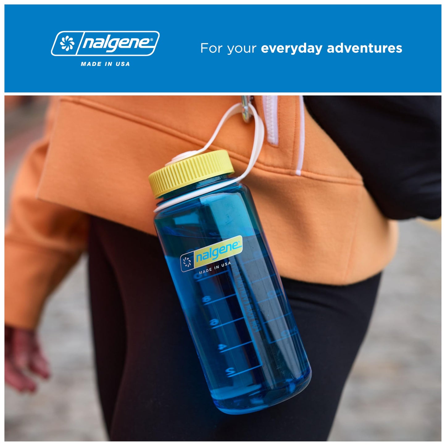 Nalgene 16 oz Wide Mouth Water Bottle | Slim Cup Holder Size, BPA-Free, Durable & Leak Proof, Lightweight Travel Bottle, Cerulean