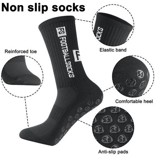 GGSTDDUP 6 Pairs Grip Soccer Socks for Men Anti Slip Athletic Socks Non-Slip Sports Football Basketball Socks with Grip Pads (Black)
