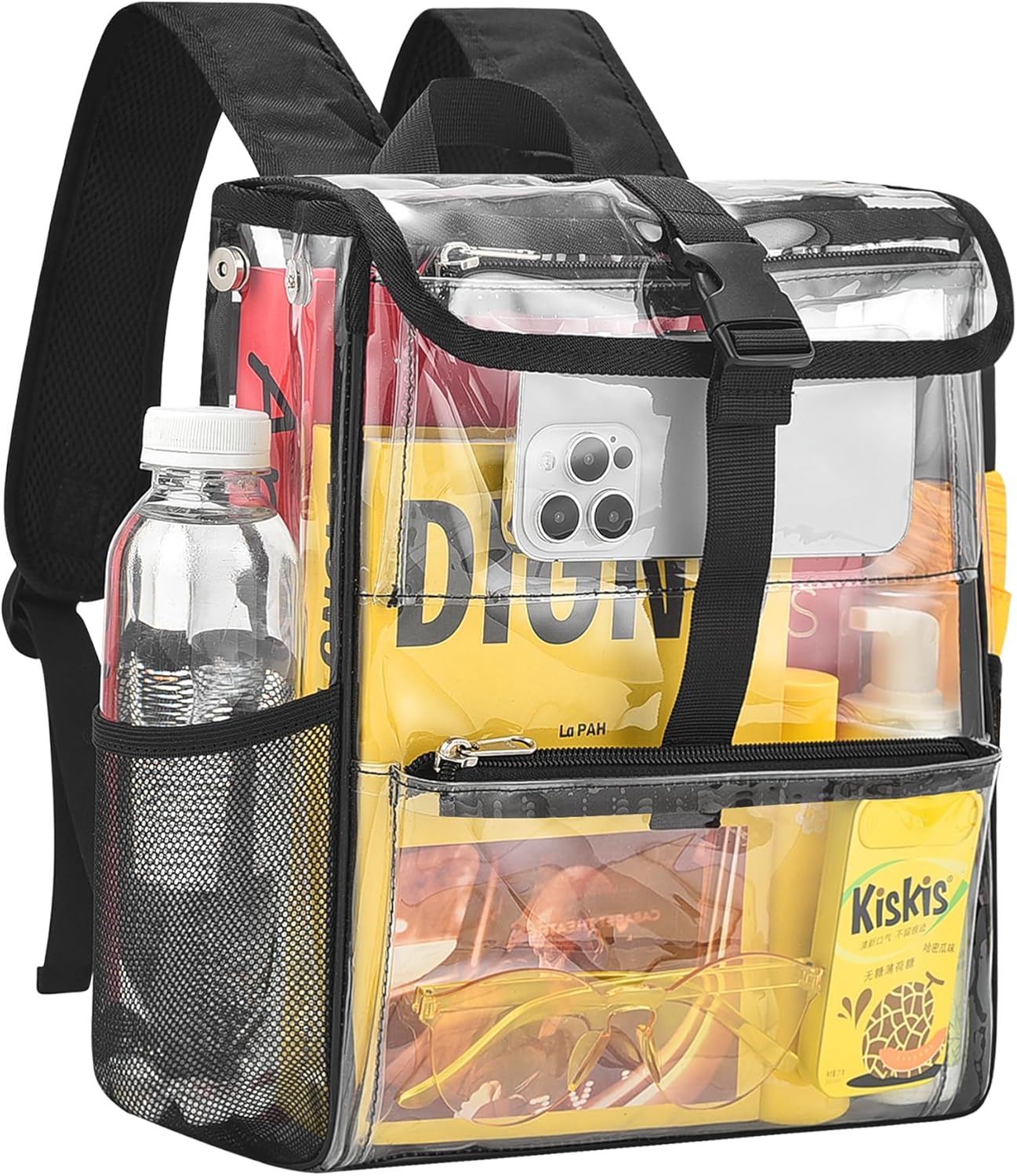 Mildbeer Clear Stadium Backpack - Compact PVC Flap Design for Sports & Concerts | 12x12x6, Black
