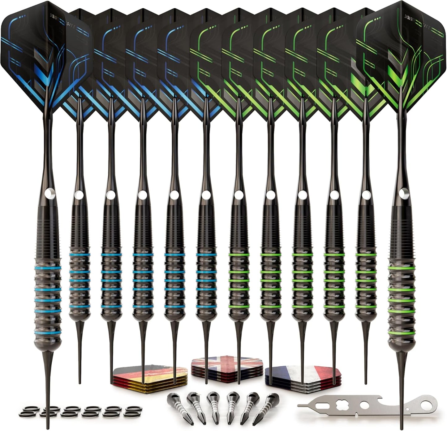 CC-Exquisite Darts Set - Professional 12 X 20/22g Metal Tip Darts with 24 Flights & 18 Aluminum Shafts