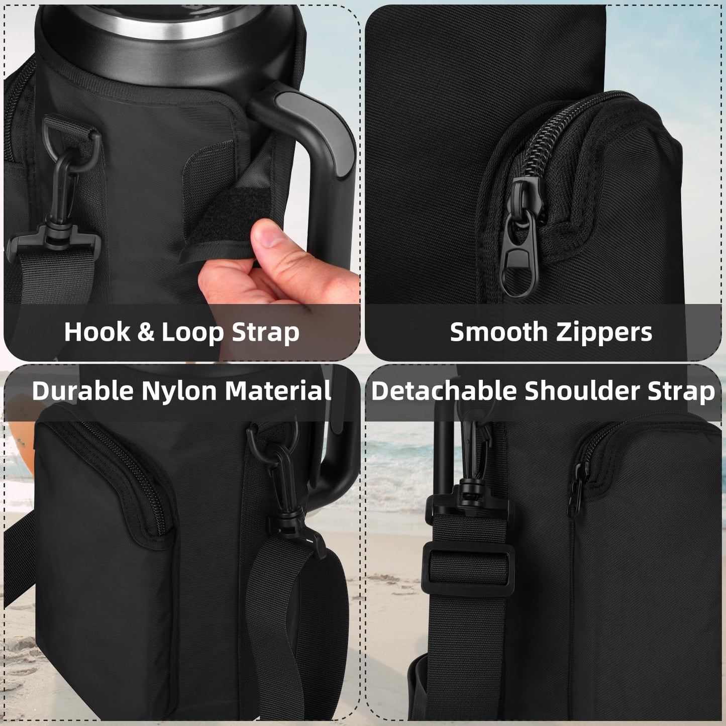 Xxerciz Water Bottle Carrier Bag for Stanley 64oz Tumbler with Handle, Water Bottle Holder with Adjustable Strap, Bottle Sling Sleeve with Phone Pouch, Stanley Cup Accessories for Walking Hiking