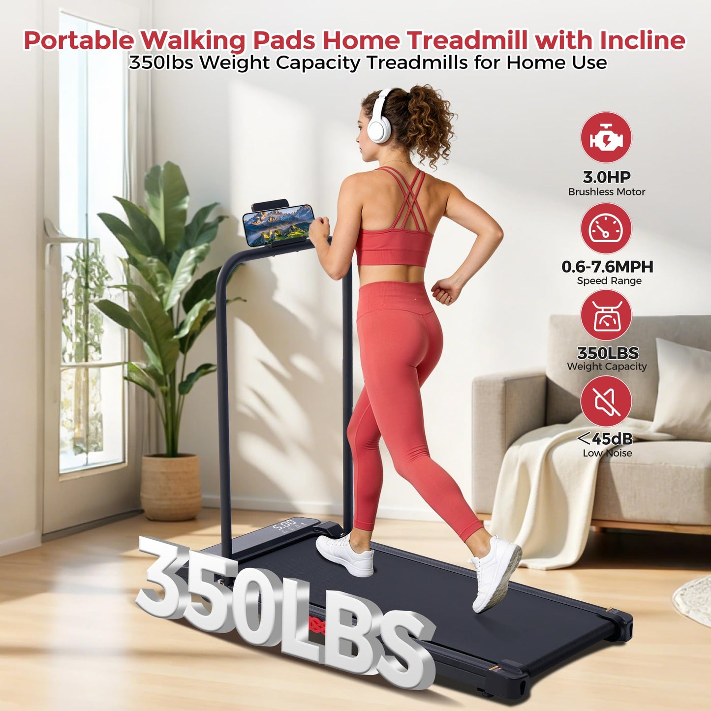 MCRG Walking Pad with Incline, Portable Treadmills with Handle Bar for Home