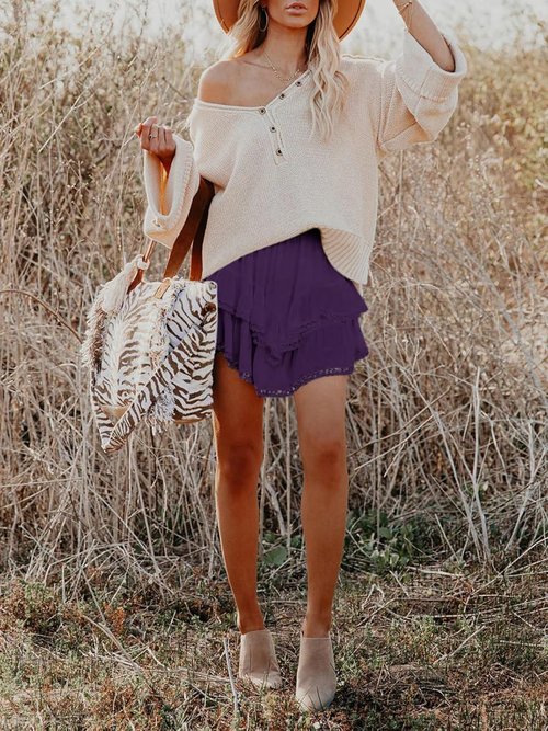 Aoudery Flowy Shorts - Casual Boho Ruffle Tiered High Waist Mini Skirts for Golf & Tennis