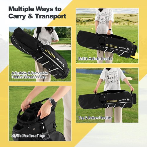 GYMAX Golf Cart Bag, 15-Way Divider with 7 Pockets, Rain Hood, Umbrella Holder & Gloves Stickers, Unisex Adults Golf Clubs Bag (Black)