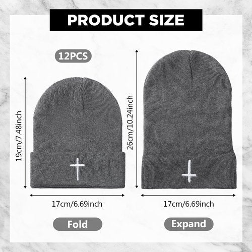 Coume Christian Cross Beanie Hats Homeless Donation Jesus Cuffed Skull Cap Warm Beanies for Men Women Church Winter Gifts(Classic Color,12pcs)