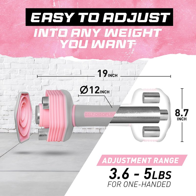 Yes4All Adjustable Dumbbells For Women/Non-Slip & Safe PP Plastic-Coated Dumbbell Sets (Pair) With Easy 3.68-To-5 LBS Weights Change, Anti-Roll Hex Shape, Pleasing & Compact Design For Any Routine
