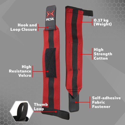 PICSIL - Wrist Support for Cross Training | Reduce Wrist Discomfort | High Performance | Elastic Nylon | Prevents Tendonitis | Ideal for Gym, Bodybuilding, Boxing, Calisthenics | Red