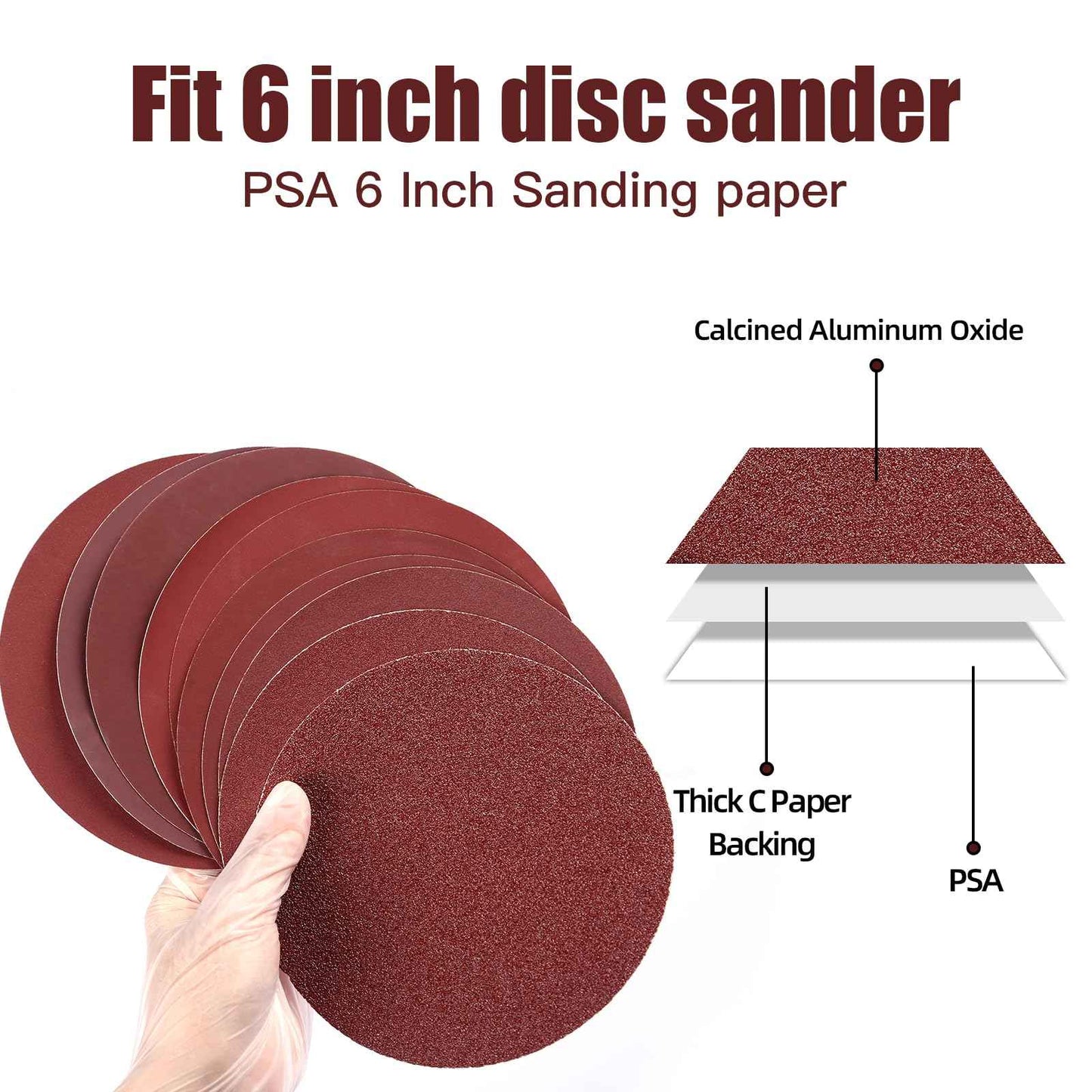 Tongbay 100 PCS 6-Inch PSA Sanding Discs, Self-Adhesive Sandpaper, 10 Grits (60-2000), Premium Aluminum Oxide, Sticky Back Sanding Discs for DA and Random Orbital Sanders, Woodworking, Metal