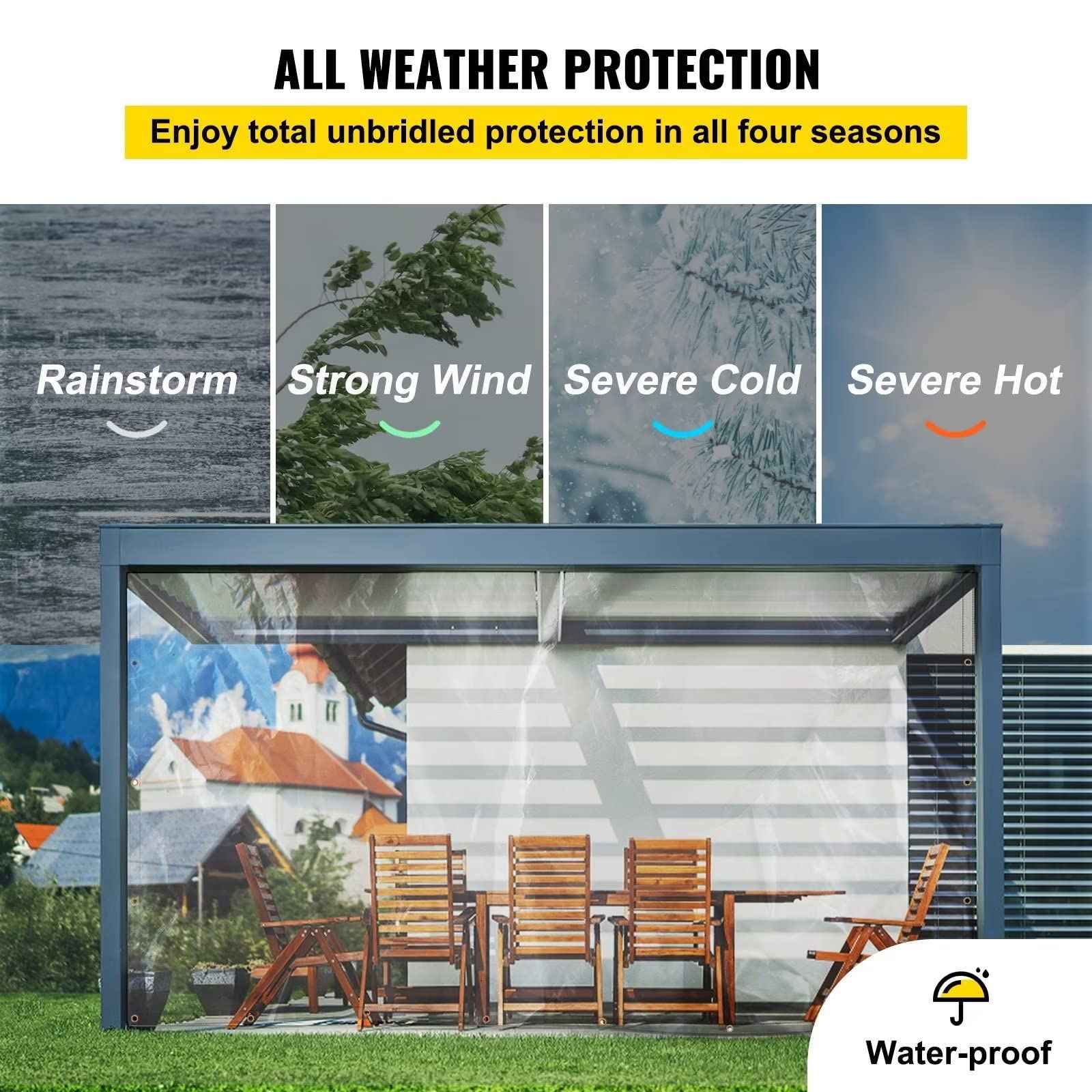 8x12ft Clear Tarps Heavy Duty PVC Vinyl 14 Mil Thick Tarpaulin Glass Tarpaulin with Metal Grommets, Protects Against Water, UV-Ray, Tear, Cold Weather Resistan for Greenhouse Balcony Garden