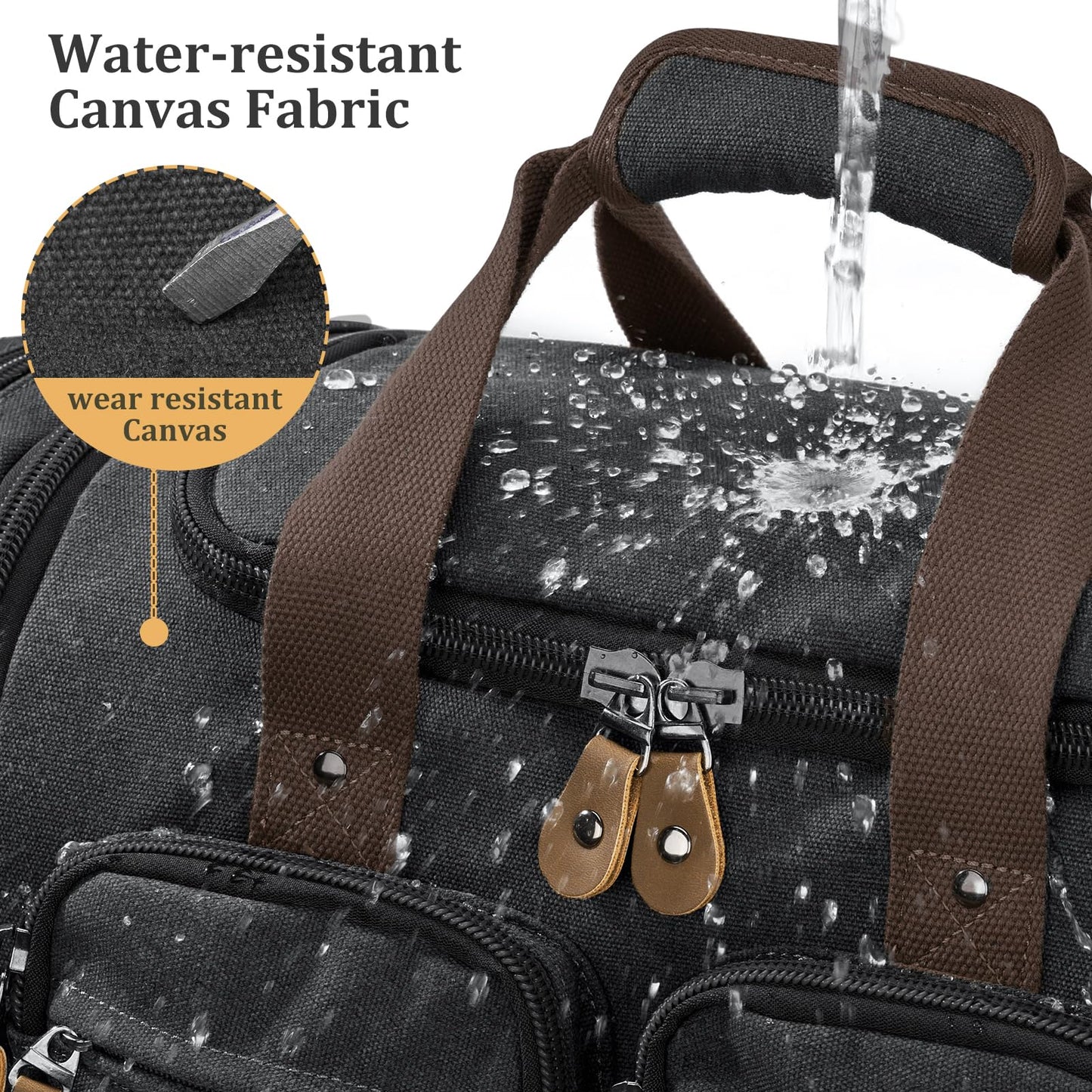 Gonex Canvas Duffle Bag for Travel, Expandable Water Resistant 60L Carry on Duffel Overnight Weekender Gym Bag with Wet Dry Separation Pocket & Suitcase Handle Sleeve, Dark Grey