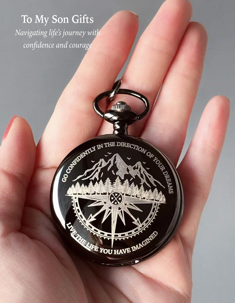 Son Gifts from Mom Dad, Go Confidently Pocket Compass Engraved Black, to My Son Pocket Token, Inspirational Keepsake Gifts Ideas for Older Son Birthday College Graduation Christmas