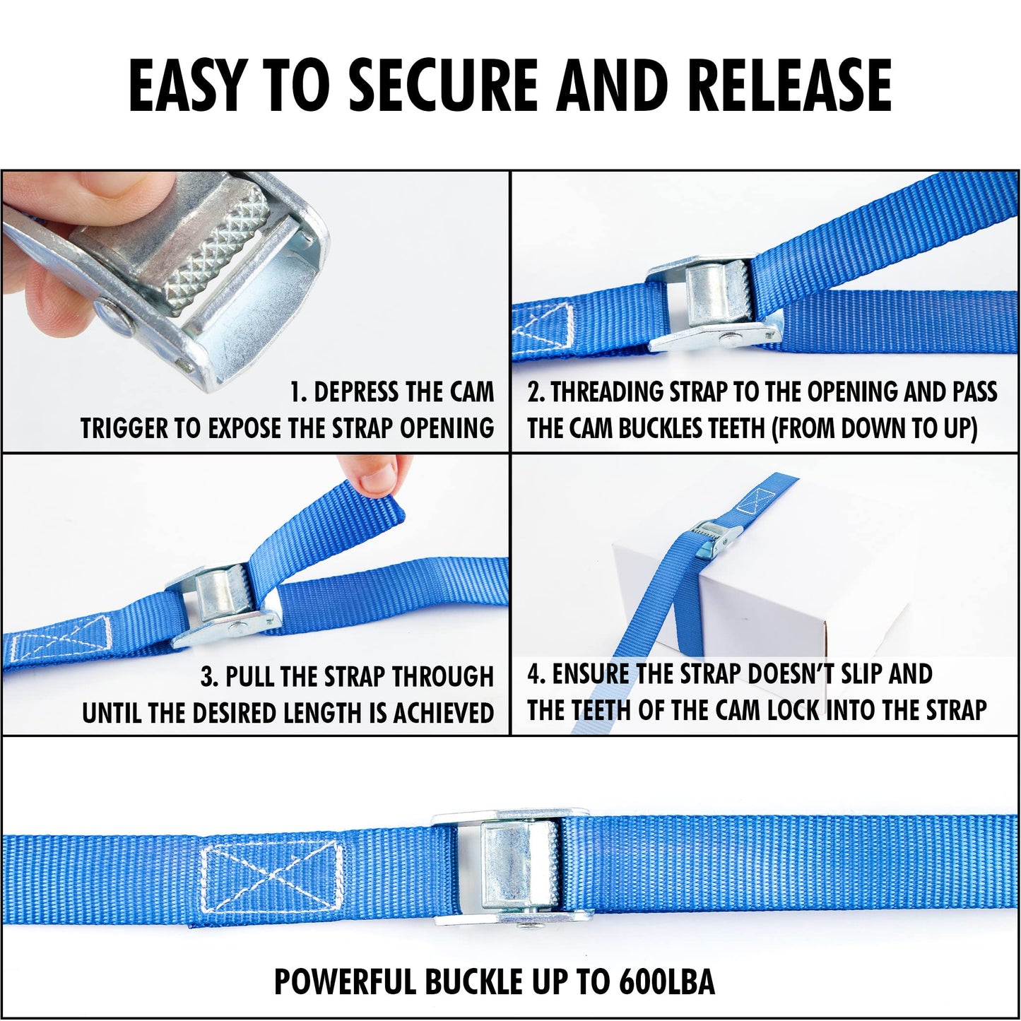 Cartman 1" x 12 ft Lashing Straps, 8 Pack, 600 lb Break Strength, Blue