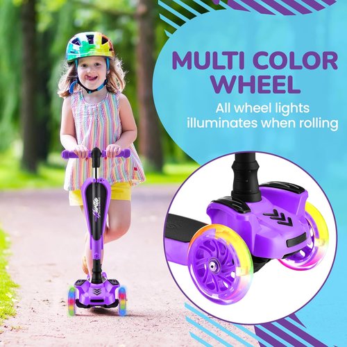 Hurtle 3-Wheeled Kids Scooter - LED Wheel Lights, Adjustable Handlebar & Foldable Seat | Sit or Stand Ride for Ages 1-14