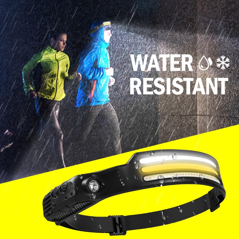 AURUZA 2PCS Headlamp Flashlight,2 COB 230°Wide Beam Headlight Rechargeable LED Headlamps with Motion Sensor Bright 5 Modes Three Light Strips Waterproof Head Lamp for Outdoor Running, Camping Hiking