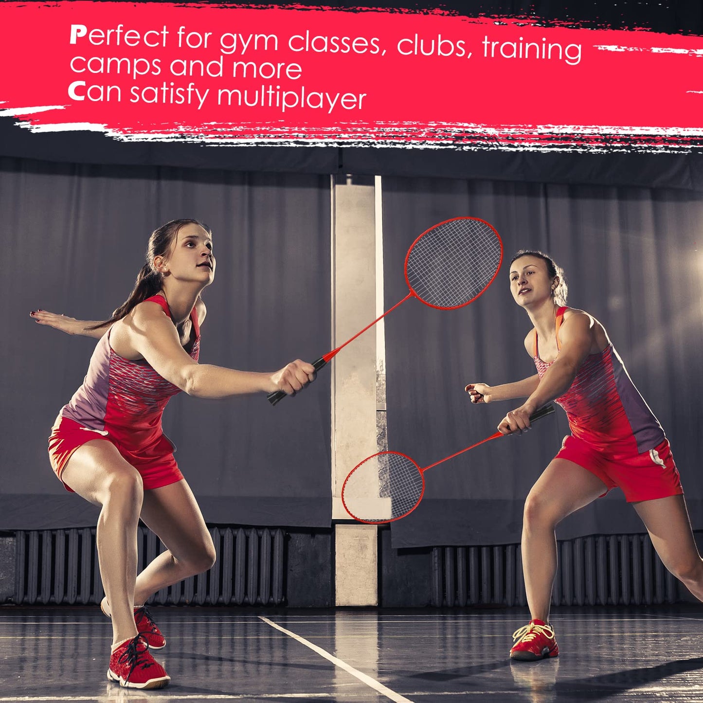 Wettarn 12 Pcs Badminton Rackets with 18 Nylon Badminton, Badminton Racquet Bulk, Shuttle Badminton Set for Adults Teenagers Youth Beginners Advanced Player Backyard Gym Beach Outdoor (Red)
