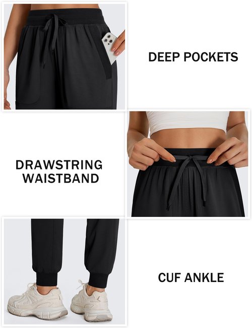 BMJL Womens Joggers High Waisted 29" Workout Track Pants with Pockets Athletic Gym Yoga Casual(Black,L)
