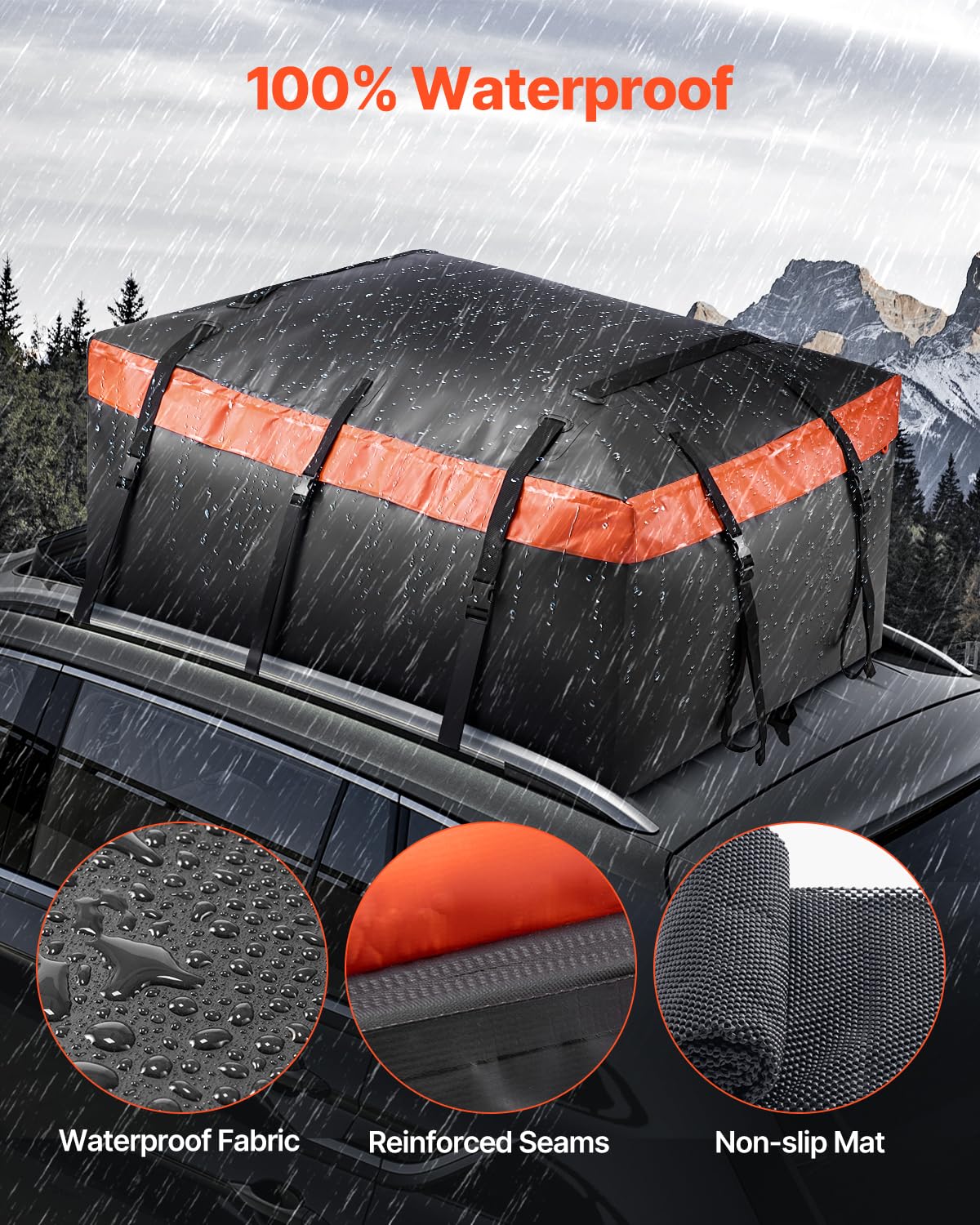 VEVOR Car Rooftop Cargo Carrier Bag, 23 Cubic Feet Roof Cargo Carrier, Heavy Duty 840D PVC 100% Waterproof Car Roof Luggage Bag for All Vehicle with/without Rack- with Lock, Anti-Slip Mat, 6 Door Hook