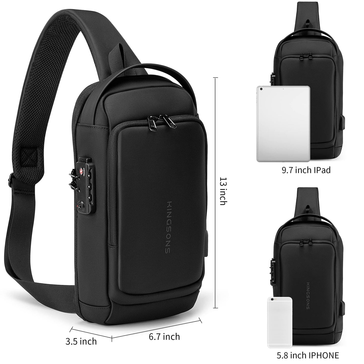 Kingsons Sling Crossbody Bag Anti-theft Chest Shoulder Backpack for Men Waterproof Minimalist Casual Daypack for Travel Gym