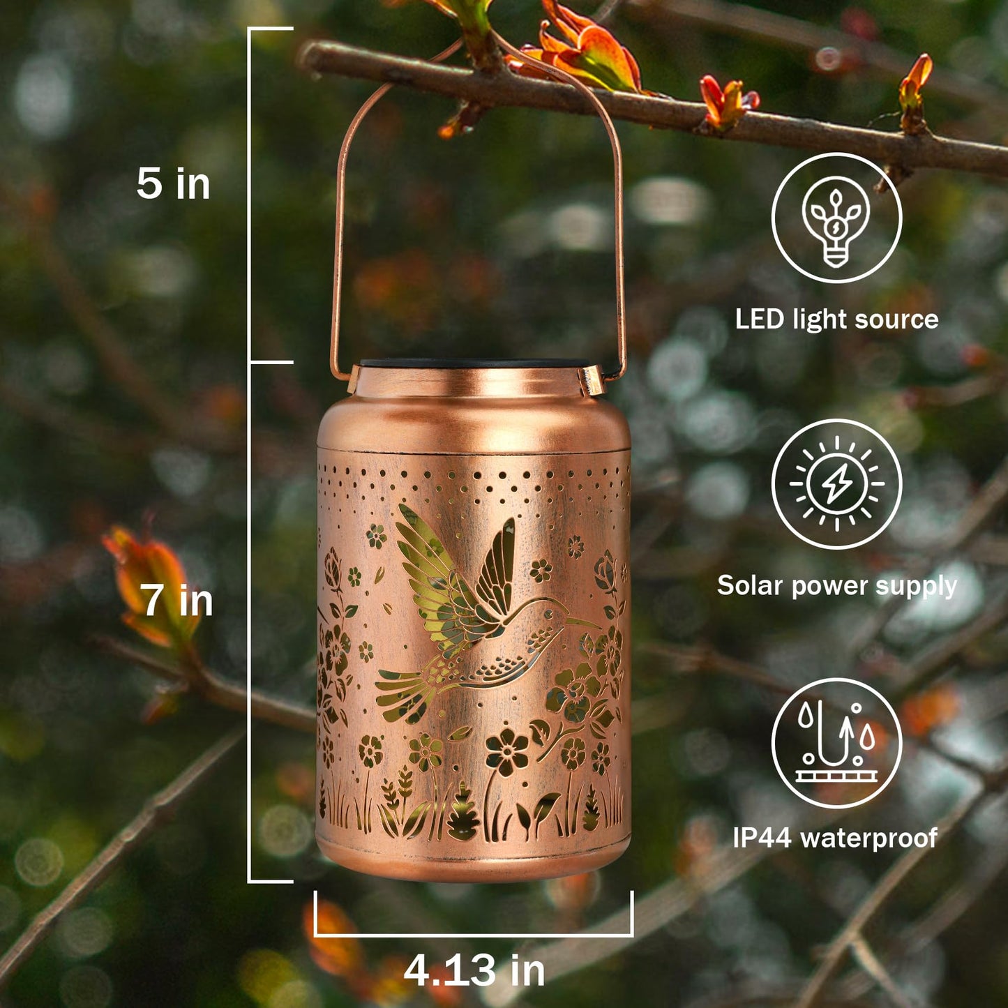 Birthday Gifts for Women Solar Lanterns Decorative Outdoor Waterproof, Hummingbird Gardening Gifts for Women, Mom, Solar Hanging Lanterns for Patio/Yard/Garden Decor