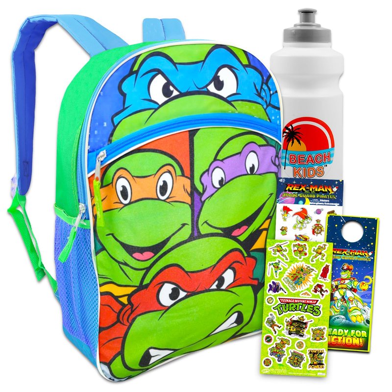Teenage Mutant Ninja Turtles Backpack for Boys - Bundle with 16” TMNT Backpack, Water Bottle, Stickers, More | TMNT Backpack Kids