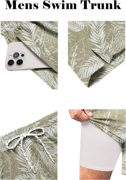 COOFANDY Men's Swim Trunks - 2-in-1 Quick Dry Bathing Suit with Compression Liner | Stylish Board Shorts