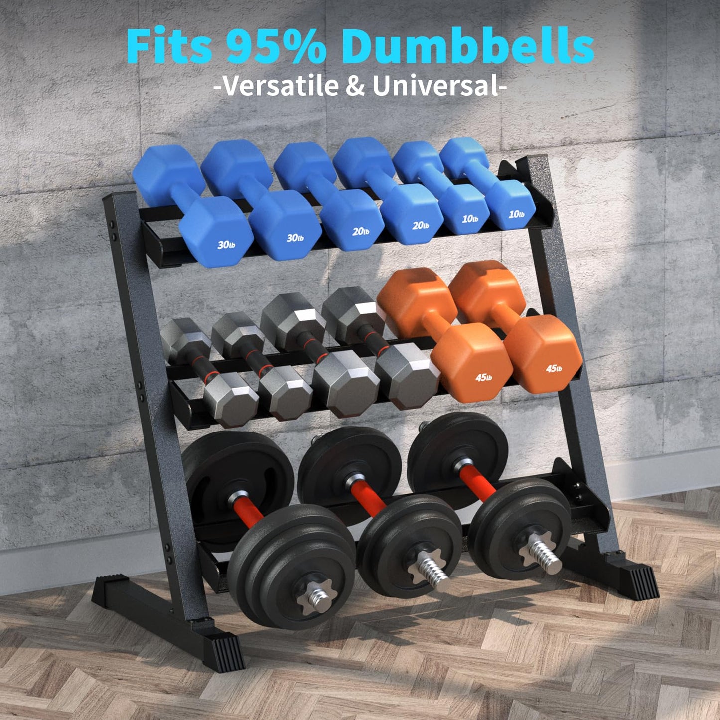 KHAMAL Dumbbell Rack Stand Only - 3-Tier Weight Rack Heavy Duty Dumbbell Stand Space-Saving For Home Gym Organization, Dumbbell, Barbell, Up To 1200LBS