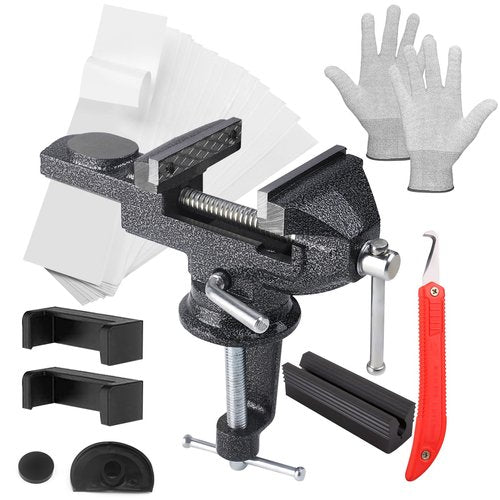 Joisonwoo Golf Grip Regripping Kit - Table Vise Clamp with Rubber Jaws, 360° Swivel, Hook Blade, 15 Tapes & Gloves, No Glue Included, Complete Tool Set for Golf Club Handle Removal & Installation