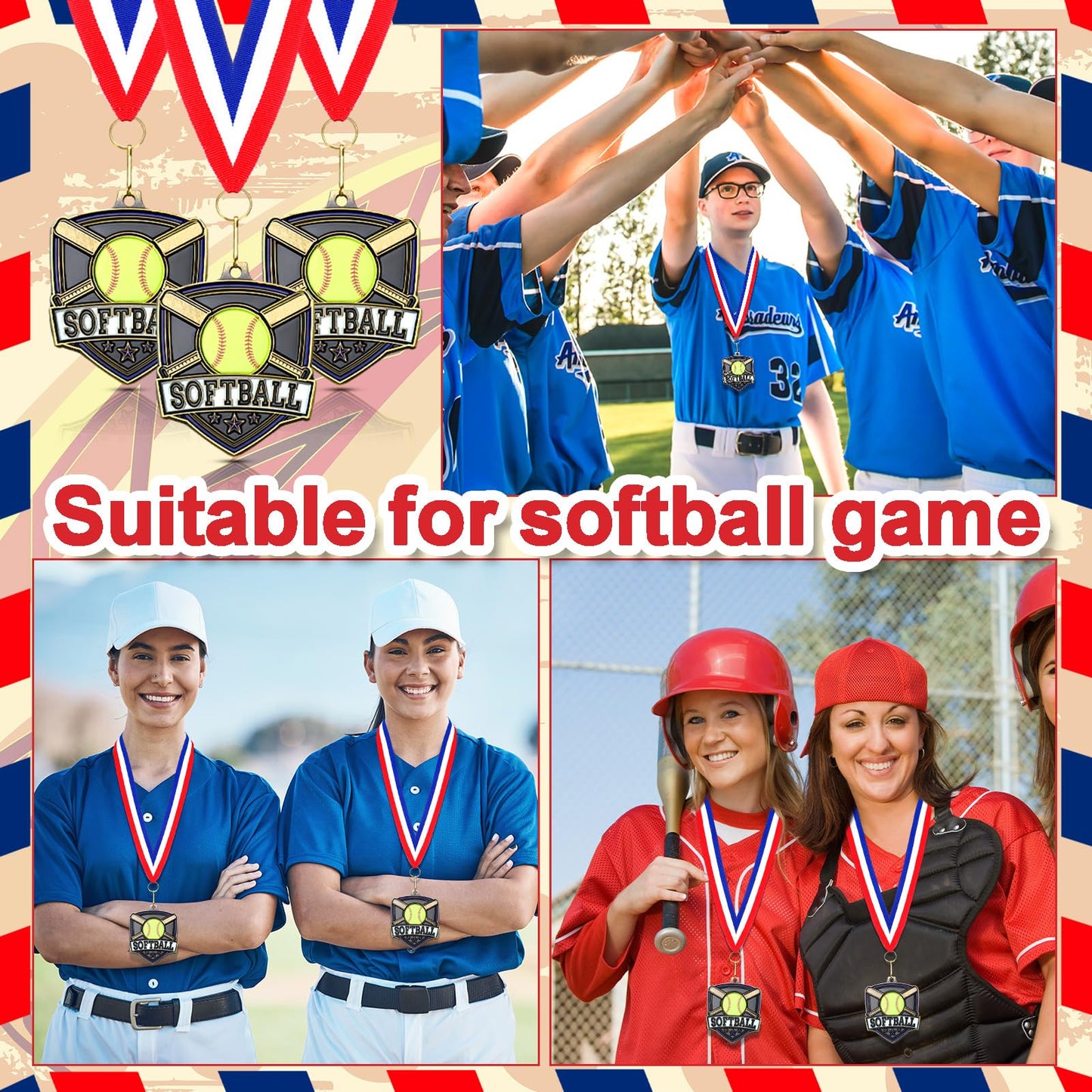 Trnayi 40 Pcs 10/20 /30/40 Pcs Award Medals Bulk Sports Medals with Neck Ribbons 2.4 Inch Winner Award Trophy Prize Gift for Sports Themed Party Favors Tournaments Match (Softball)
