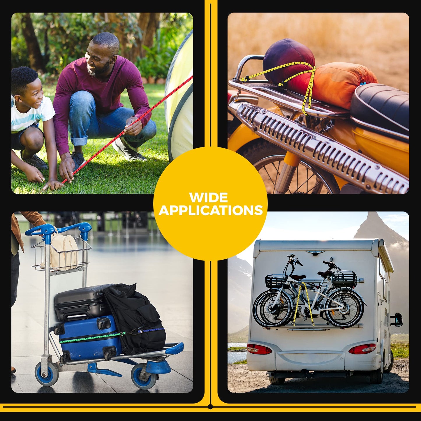 Veppak-Bungee Cords with Hooks, 6 Pack Elastic Bungee Straps Includes 24", 16",Heavy Duty Outdoor Bungie Straps to Packing for Camping, Tent, Storing Packages, Fastening Items (6)