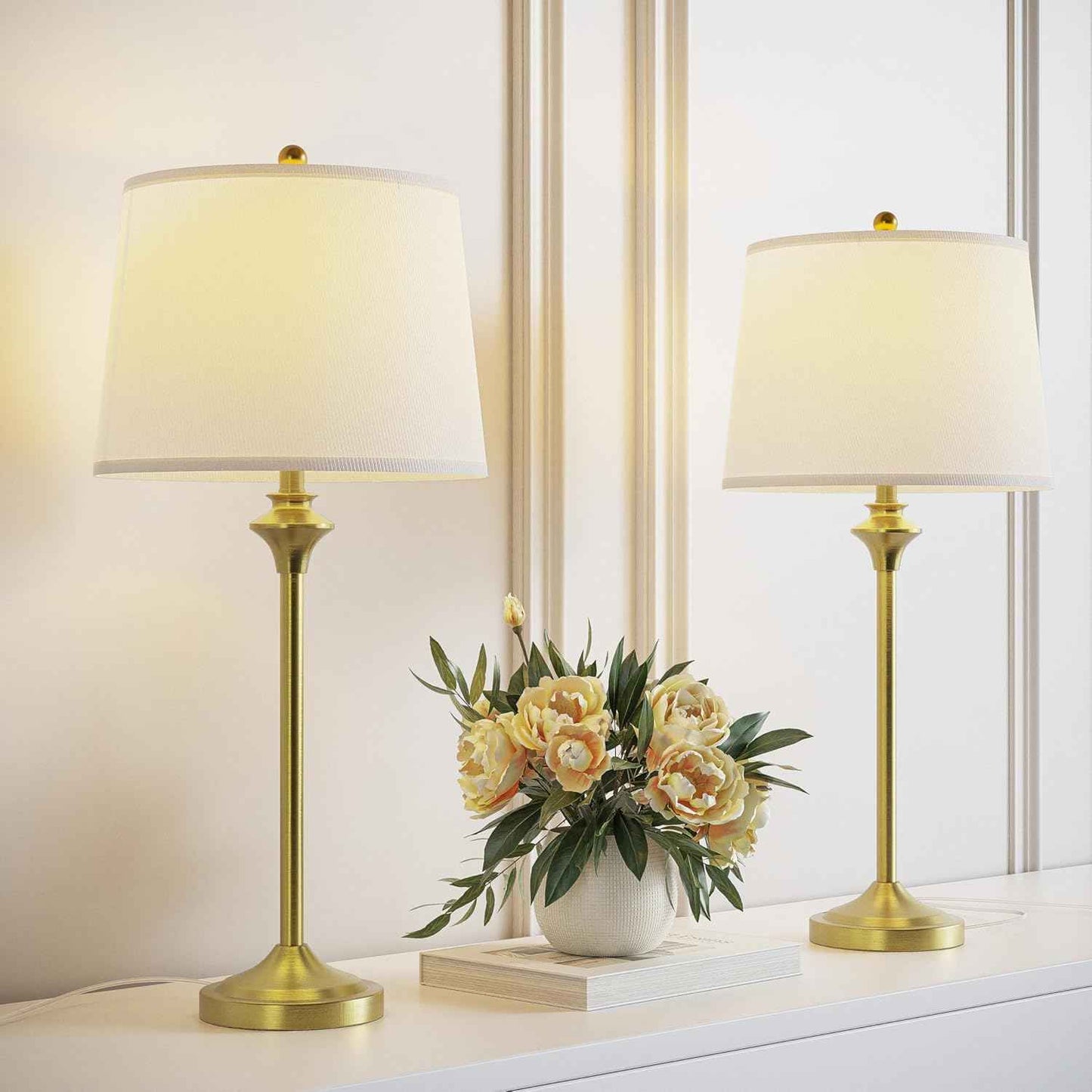 Brass Gold Table Lamps Set of 2 - 26" Modern Buffet & Nightstand Lamps for Living Room, Bedroom, Office