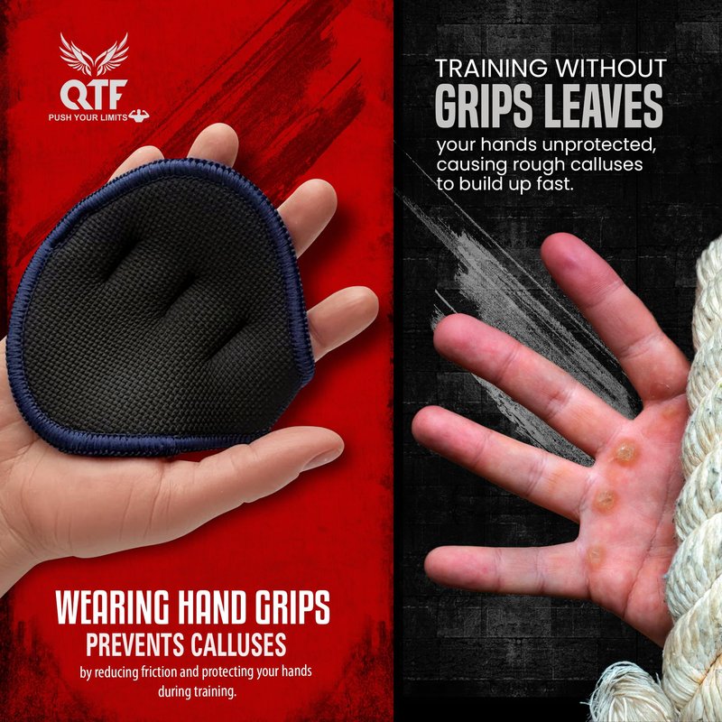 QTF Gym Grips Pads - Neoprene Gloves Gym Palm Protector Weight Lifting Grips Replacement of Workout Gloves Men and Women - Lifting Grip Pads for Weightlifting, Calisthenics & Pull Ups. (Black-Orange)