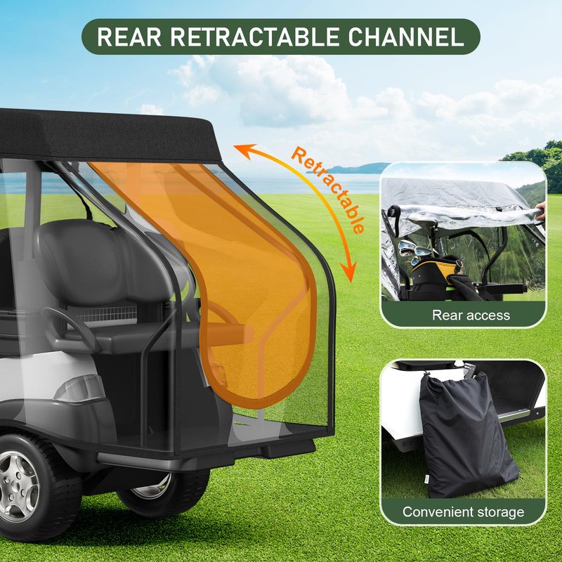 Rosefray Golf Cart Enclosure with 4 Sided Clear PVC Windows, 2+2 Golf Cart Drivable Enclosure Rain Cover , Short Roof 58" , Durable Door Zipper - (4 Seater Golf Cart Cover)-Black