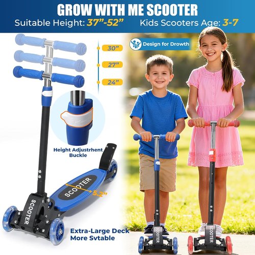 Foldable Kids Scooter - Lean-to-Steer Technology & LED Light-Up Wheels | Adjustable Handlebar for Ages 3-7
