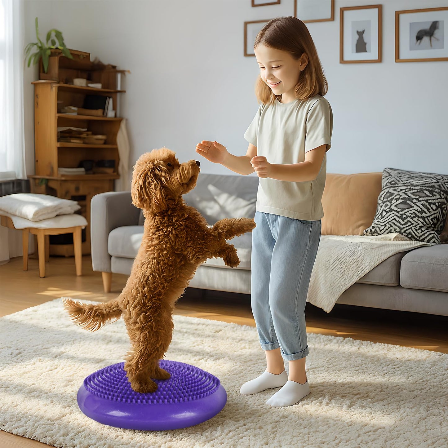 Dog Balance Disc 14", Dog Balance Equipment with Cushion and Pump, Pet Training Platform for Pet Rehabilitation Training, Strength Train Stability, Suitable for Small Medium-Sized Pets (Purple, 14 in)