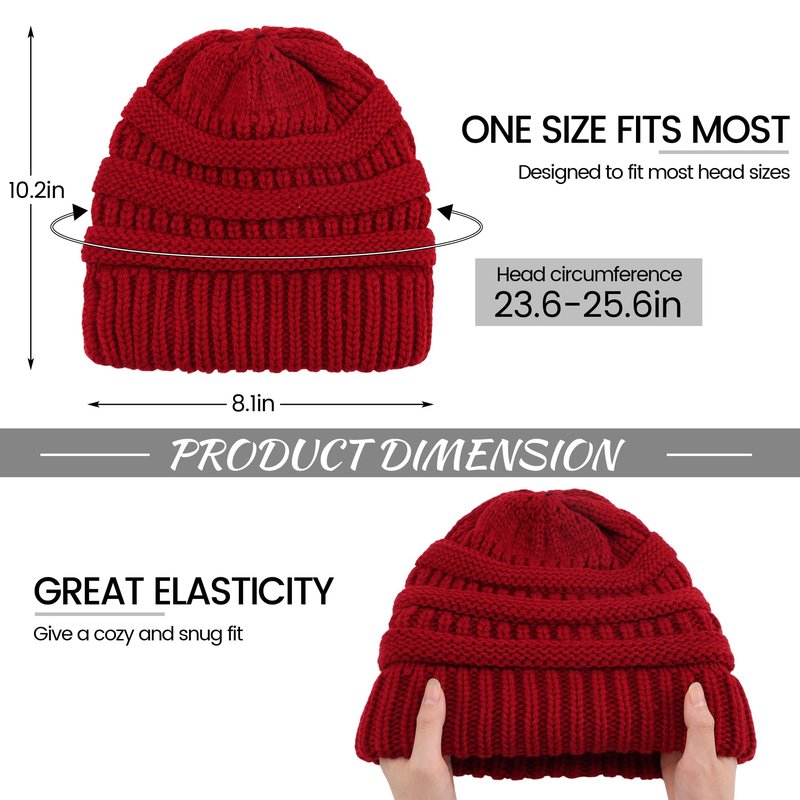 Ultrafun 3 Pack Satin Lined Beanie for Women, Slouchy Winter Hats with Silk Lined, Oversized Knit Warm Hat Skull Cap (Black, Beige, Red)