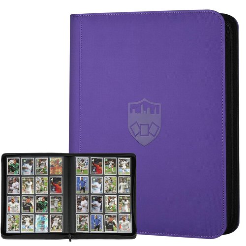 GERMUN Trading Card Binder - 16 Pocket Premium Card Holder for 1000+ Cards | Double-Sided Album (Purple)