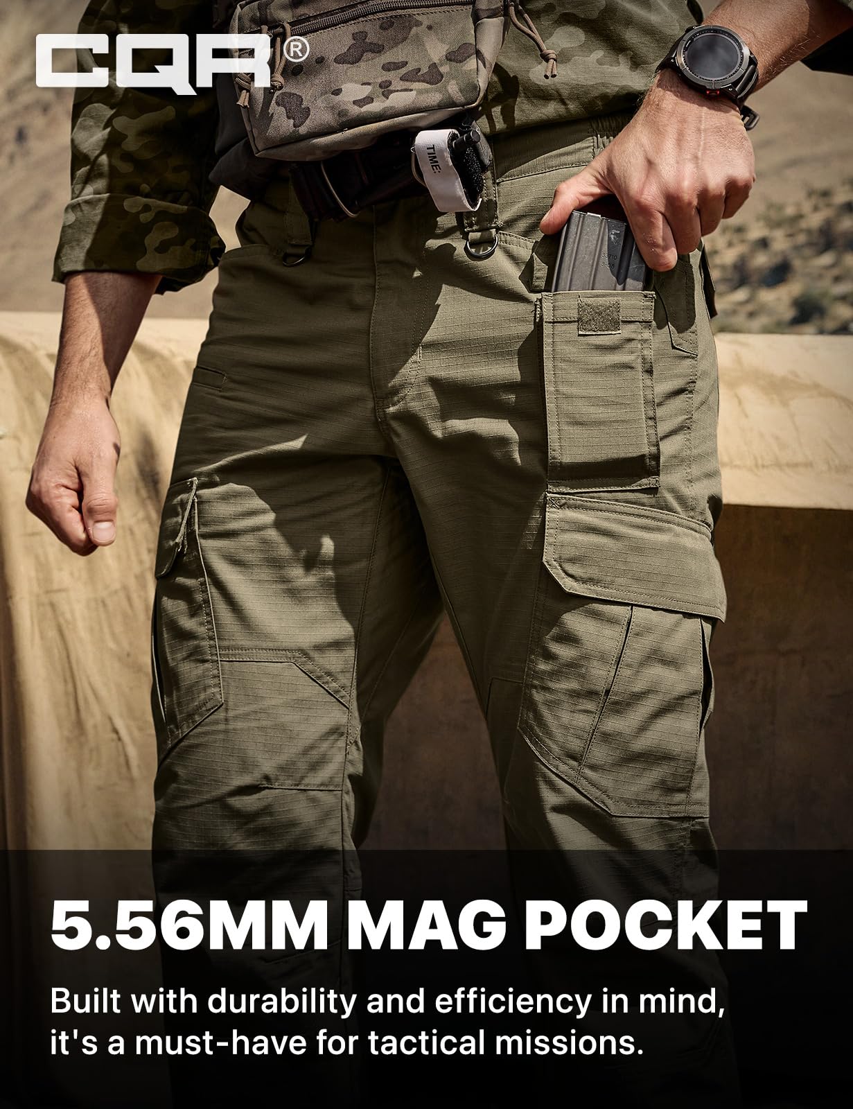 CQR Men's Tactical Pants, Water Resistant Ripstop Cargo Pants, Lightweight EDC Work Hiking Pants, Outdoor Apparel, Raider Mag Soil Green, 36W x 32L