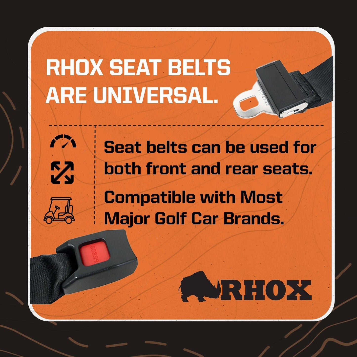 RHOX SEAT‑2000 Universal Golf Cart Seat Belt 60" Heavy‑Duty 2" Lap Belt, Fits EZGO, Club Car, Yamaha,FMVSS/SAE Safety‑Compliant