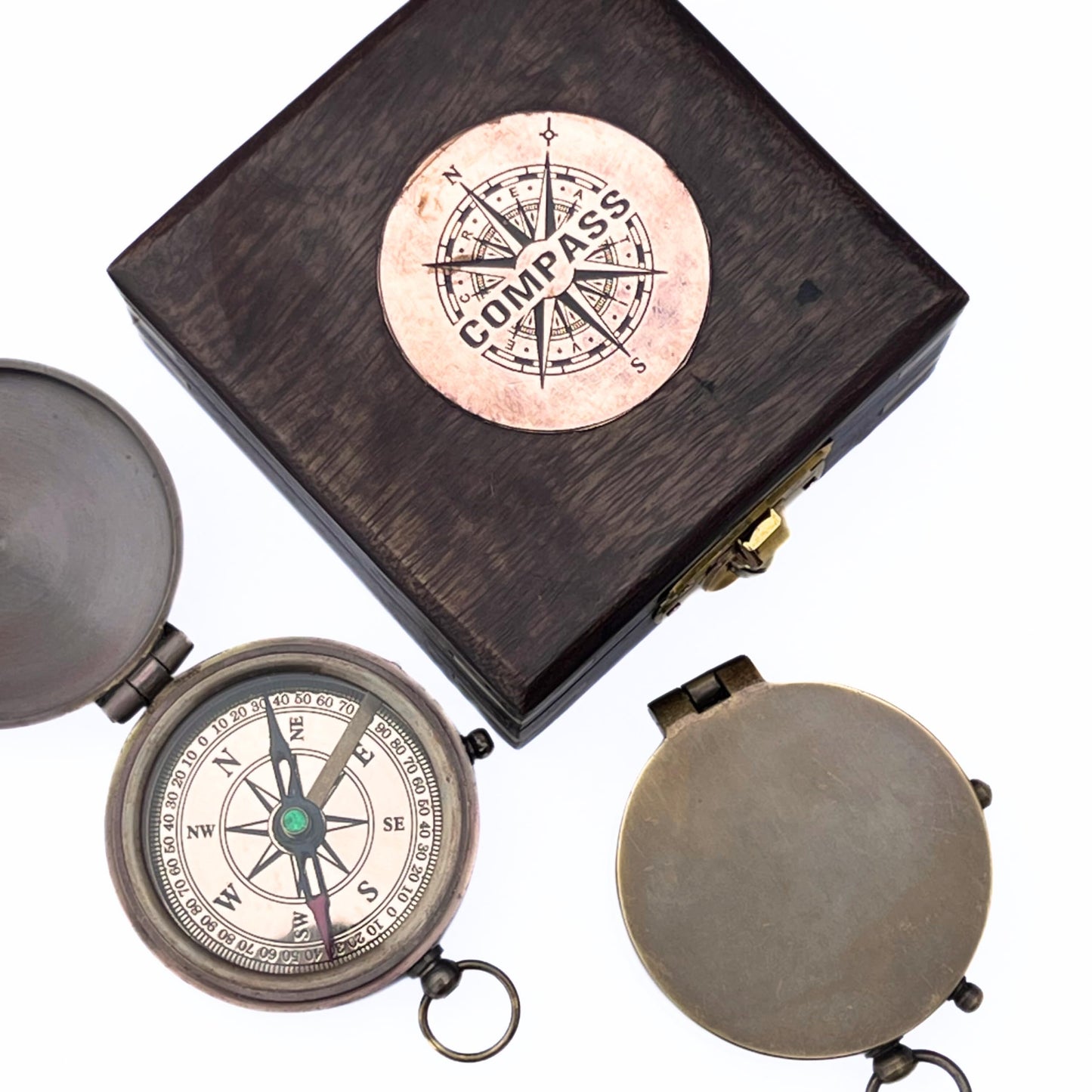 Antique Dollond London Brass Compass Retro Brown Wooden Box Nautical Magnetic Sailor Handmade Compasses
